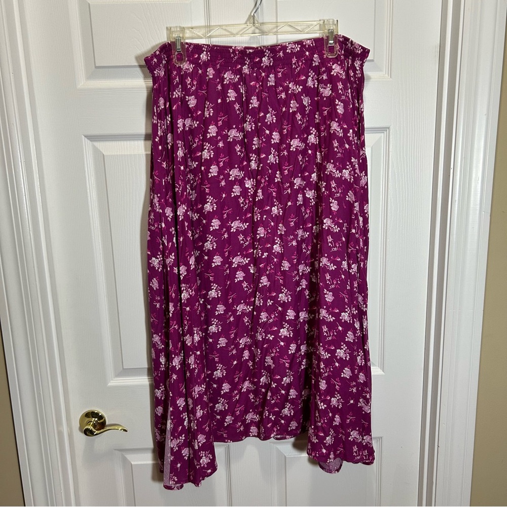 Woman Within Pink Floral Full A-line Maxi Skirt